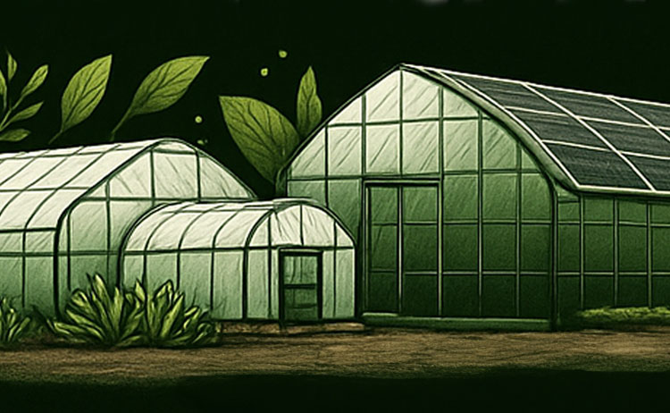 Illustration of custom garden greenhouses and climate-resilient structures in virginia