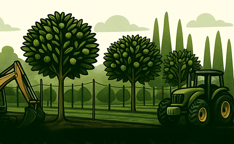 Tree planting and orchard design illustration showing native and fruit trees in virginia by green team builders