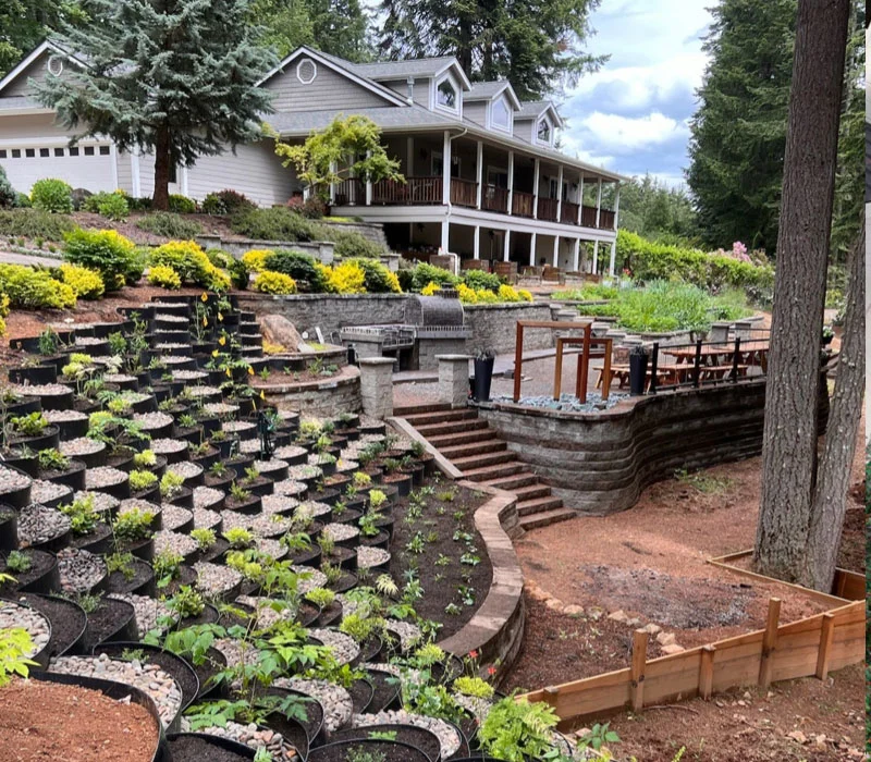 retaining walls with gardens and landscaping