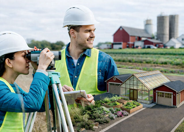 Picture of a survey team, greenhouse and raised bed garden pl.ots